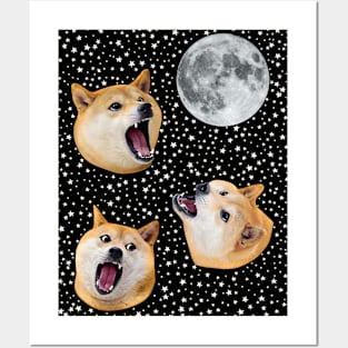 Three Doge Night Howling at the Moon Posters and Art